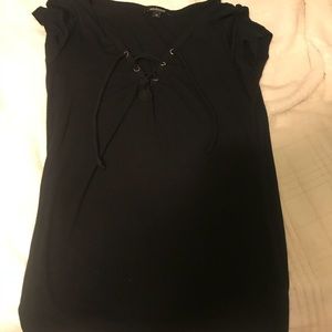 Black short sleeve shirt with tied neck